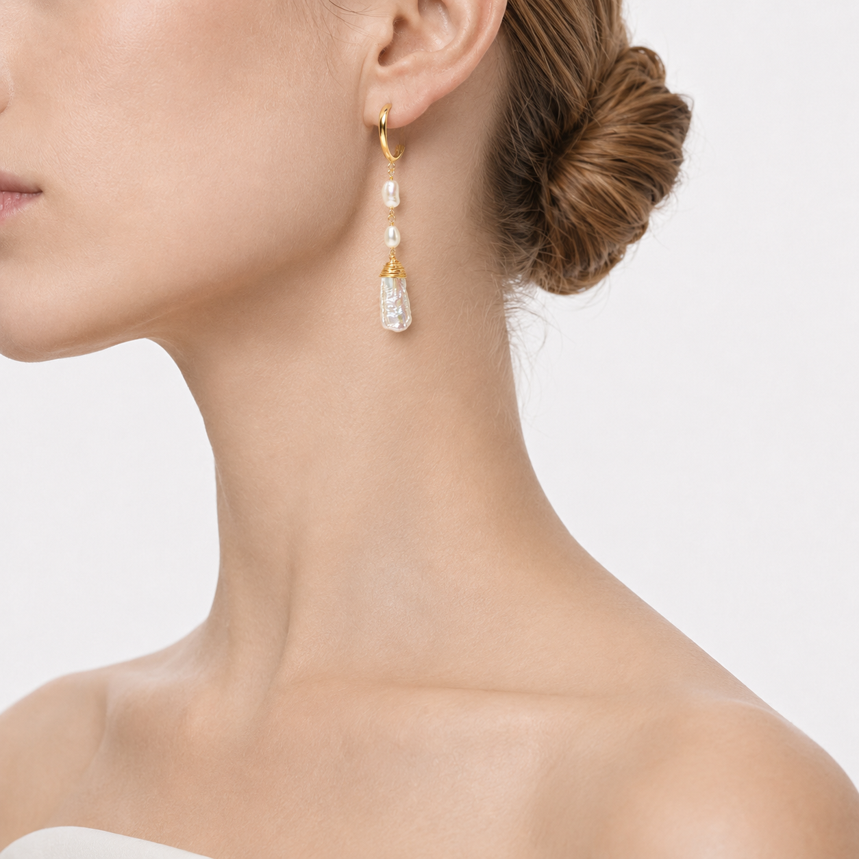 Cubic Zirconia Solana Radiant Baroque Pearl Drop Artificial Gemstone Earrings-400041L