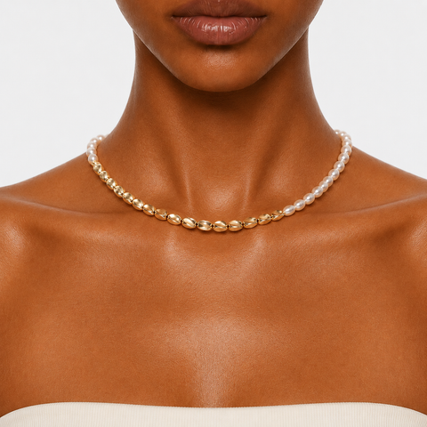 CATALINA PEARL BEAD CHOKER NECKLACE-100010L
