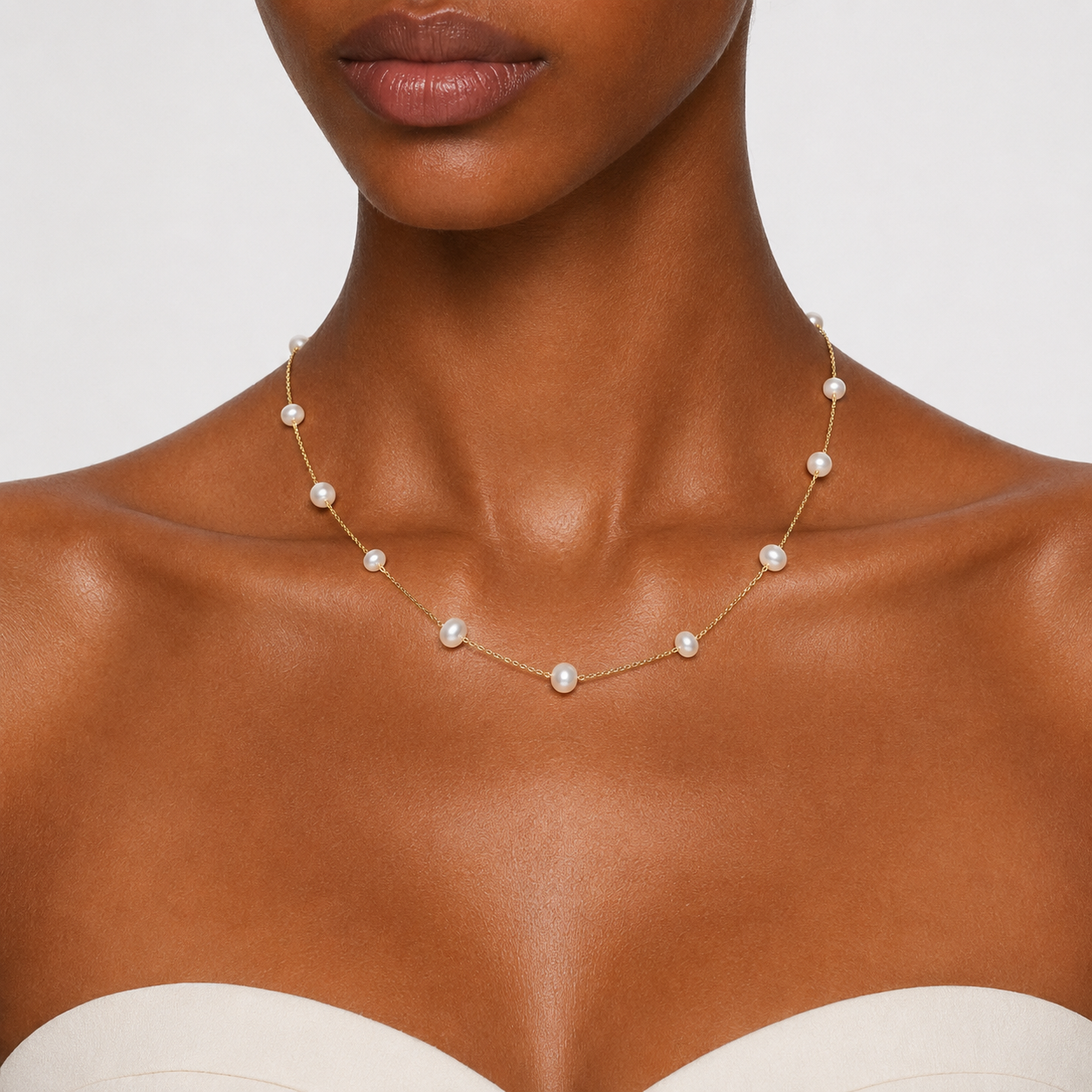 MONTECITO - DAINTY PEARL STATION NECKLACE-100029Q