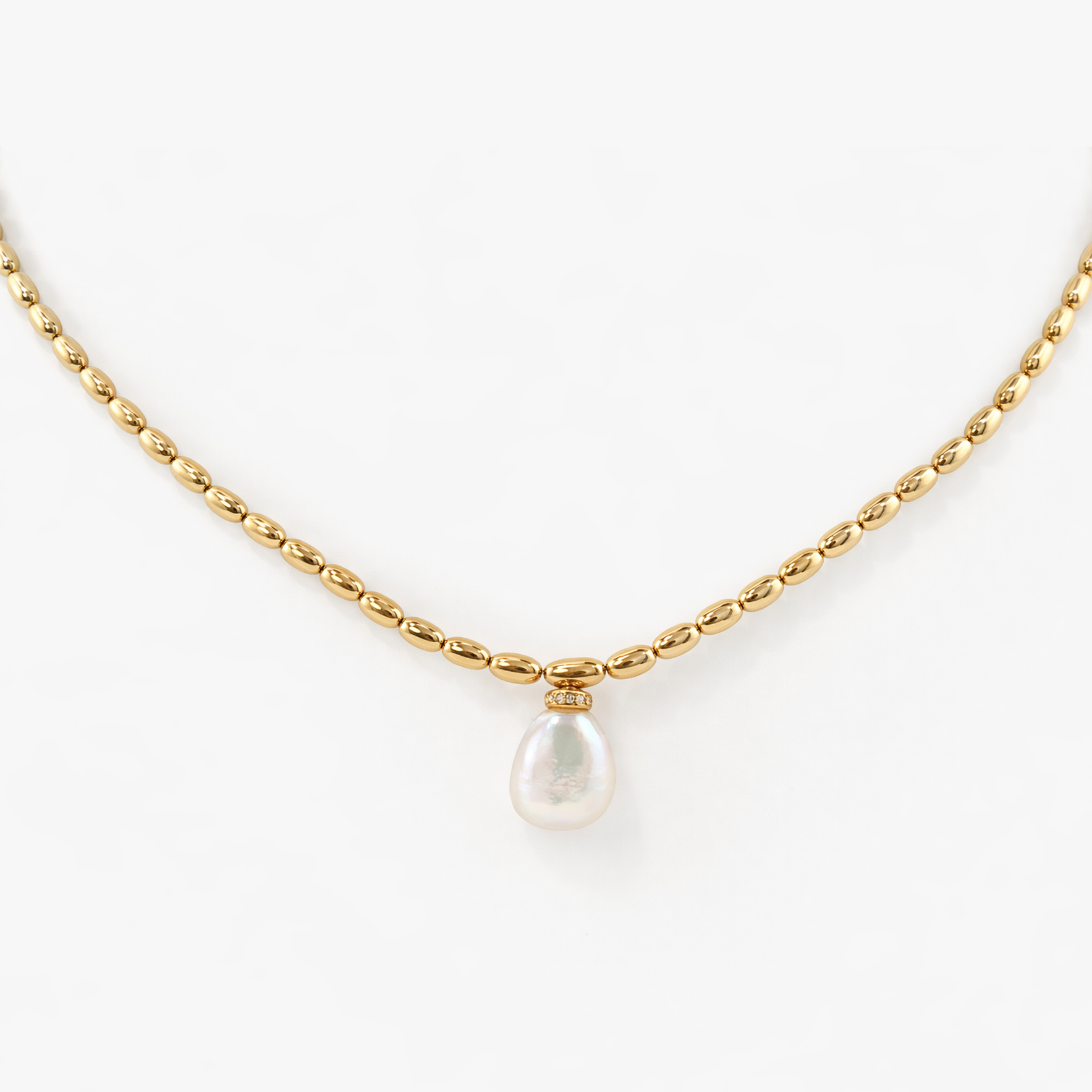 GOLDIE - GOLD BEADED NECKLACE WITH A SINGLE PEARL