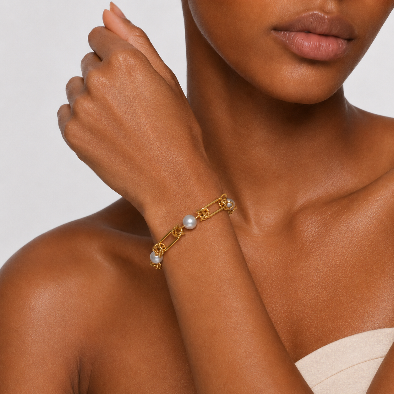 Exquisite Artificial Gemstone Golden Cove Pearl Link Bracelet-200029T, Exquisite Bracelet