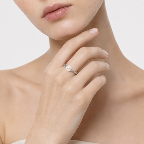 SEACLIFF PEARL PAVÉ SILVER RING-300020P