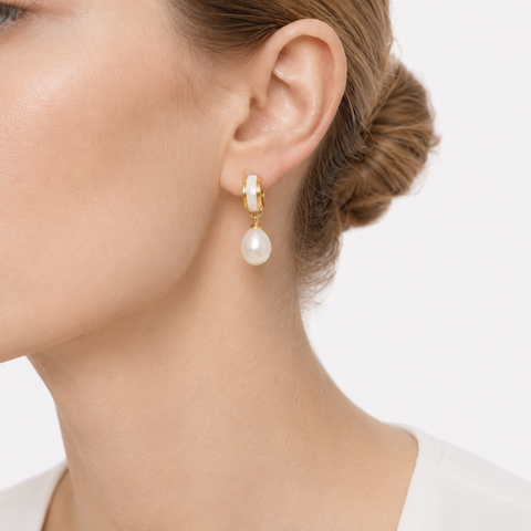 Classic Artificial Gemstone Coastal Pearl Drop Earrings - Drop Shape, Casual Wear, 1 Pair, Model 400029S