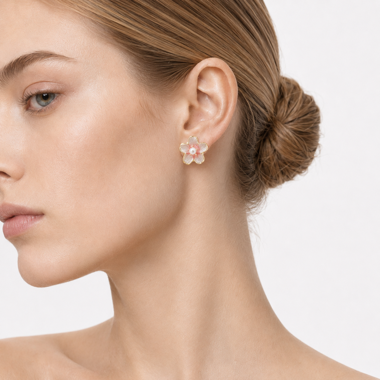ROSE COVE BLUSH PEARL FLOWER STUD EARRINGS-400048N