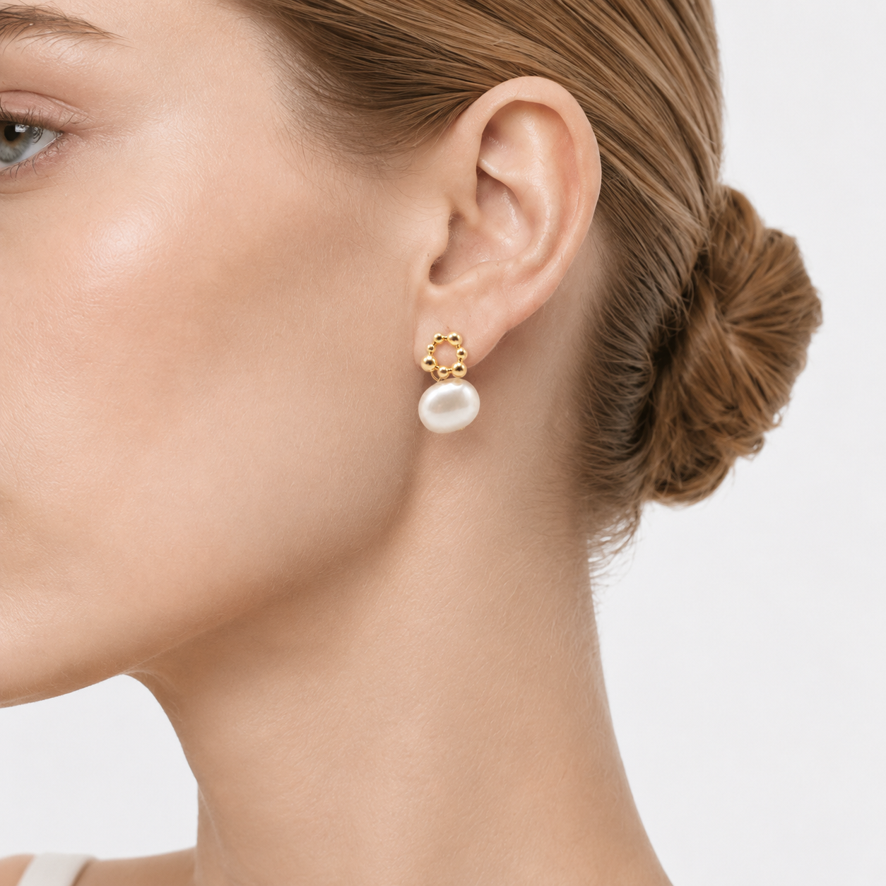 PEARL ORBIT STUD EARRINGS-400031P