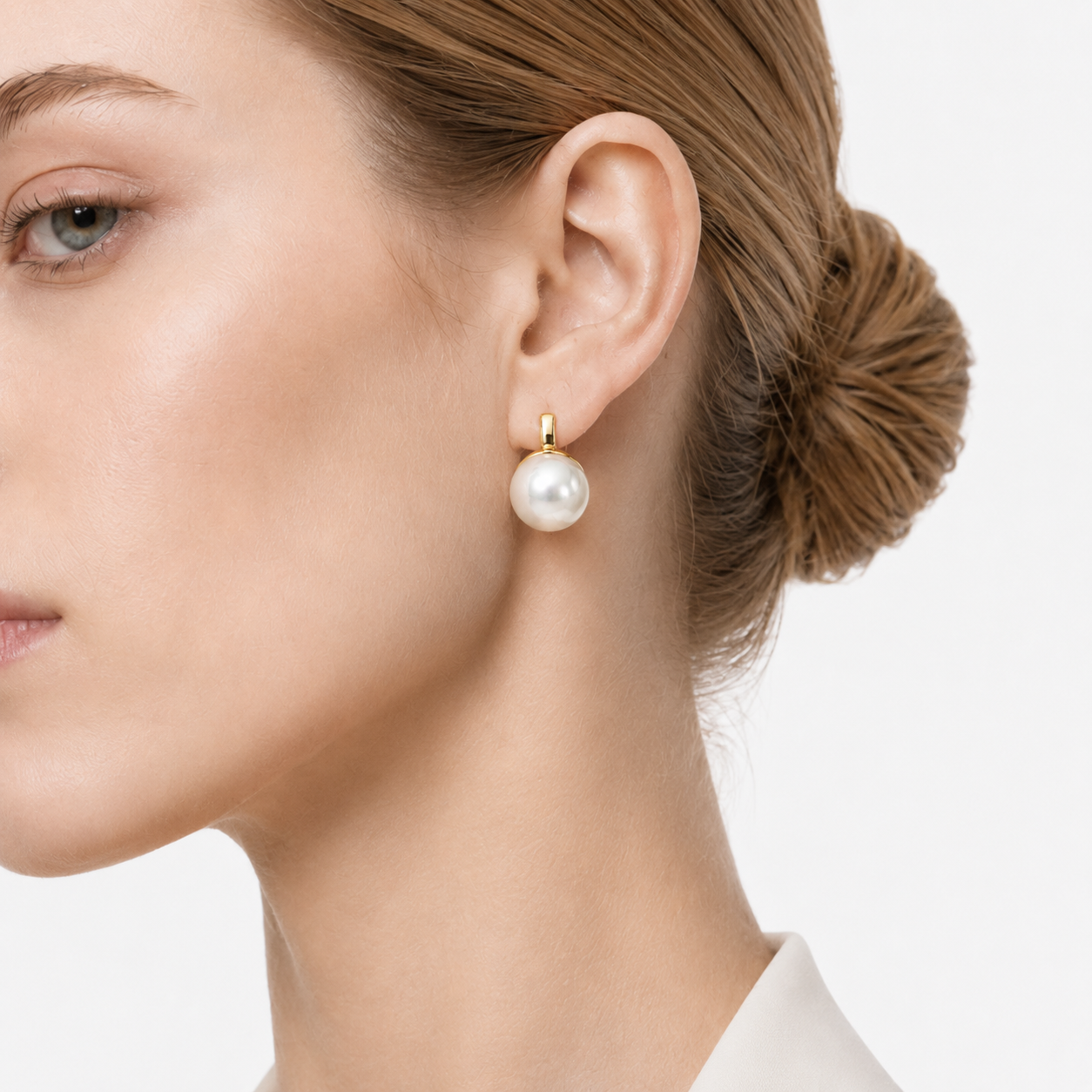 18-Carat Artificial Gemstone Seaside Pearl Drop Earrings, Drop Shape, Single Pair -400040P