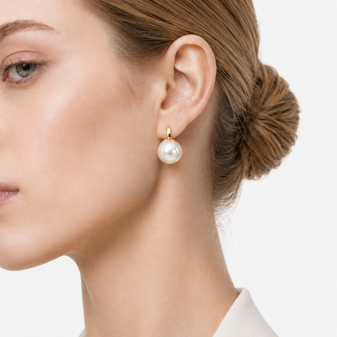 18-Carat Artificial Gemstone Seaside Pearl Drop Earrings, Drop Shape, Single Pair -400040P