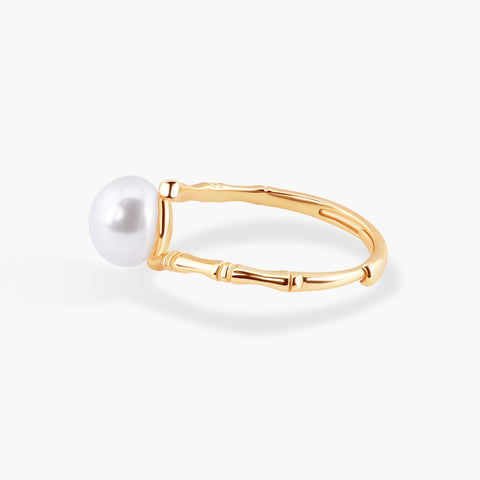 BAMBOO SCULPTURAL PEARL RING
