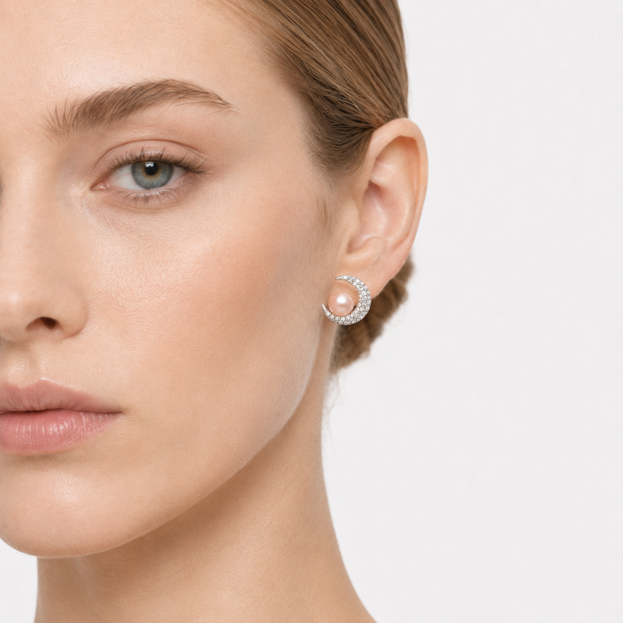 LAGUNA Moon Shape Artificial Gemstone Pearl Stud Earrings, Single Pair - 400028F