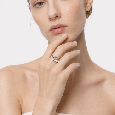 PACIFICA WAVE - CZ PEARL OPEN RING