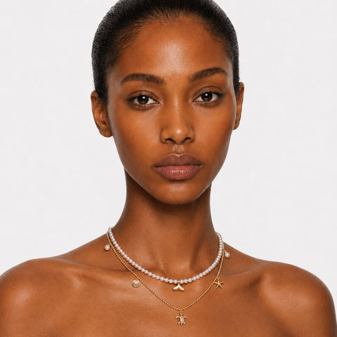 MALIBU CROSS - LAYERED PEARL NECKLACE