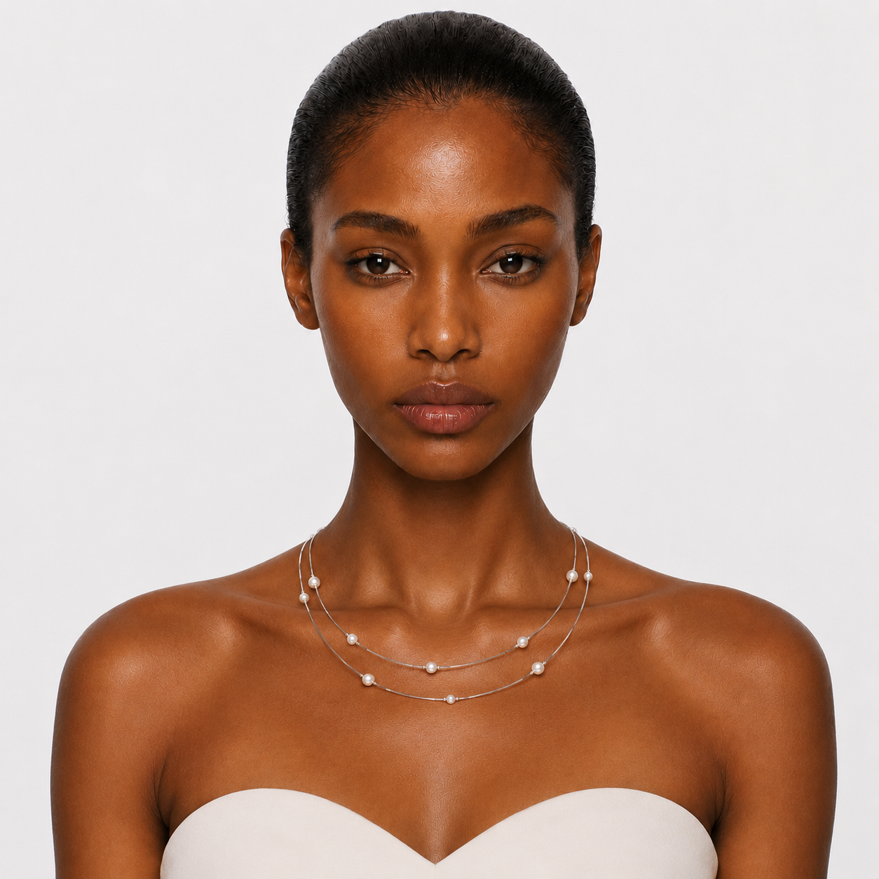 PACIFIC TIDE - LAYERED PEARL STATION NECKLACE