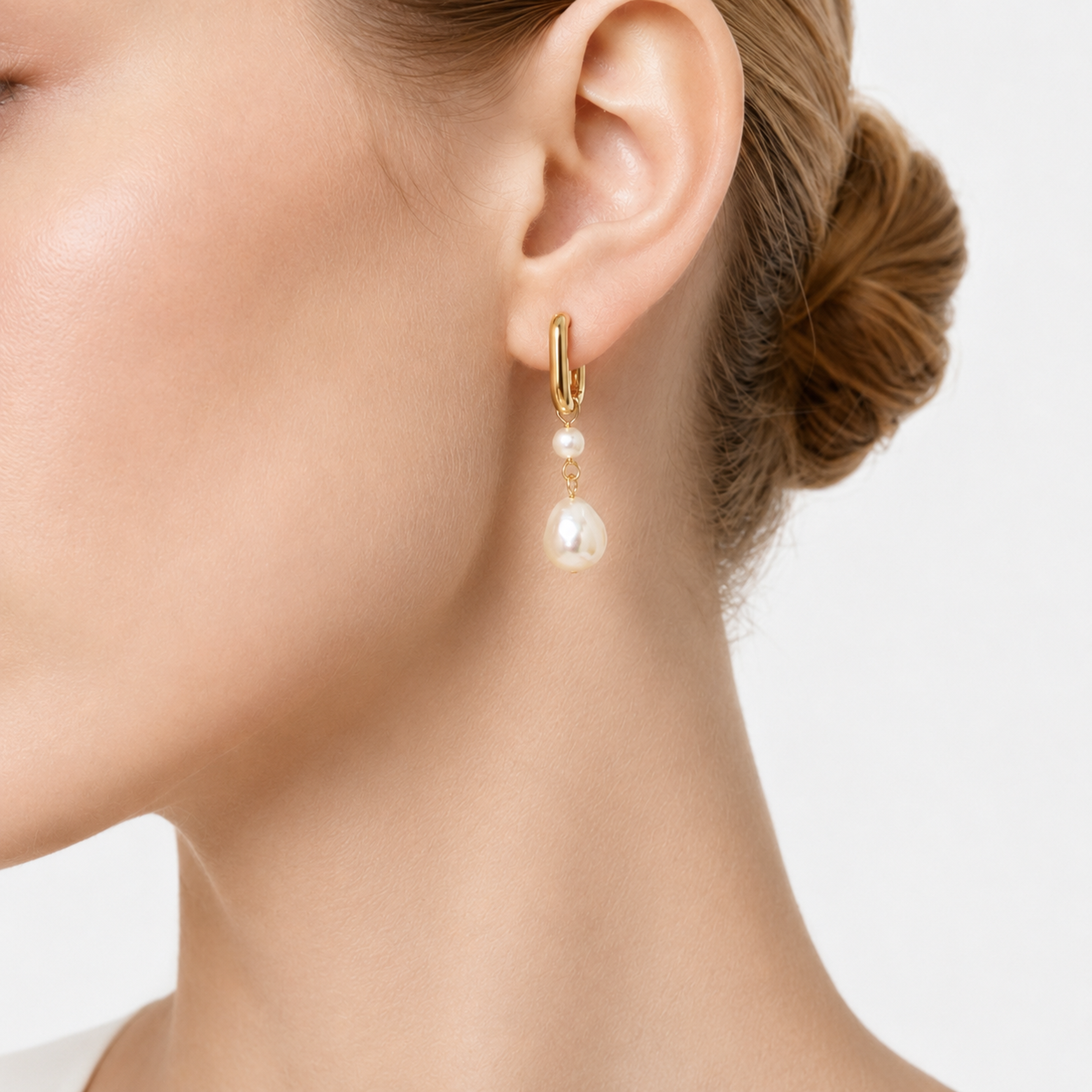 TIDE - DOUBLE PEARL DROP HUGGIE EARRINGS