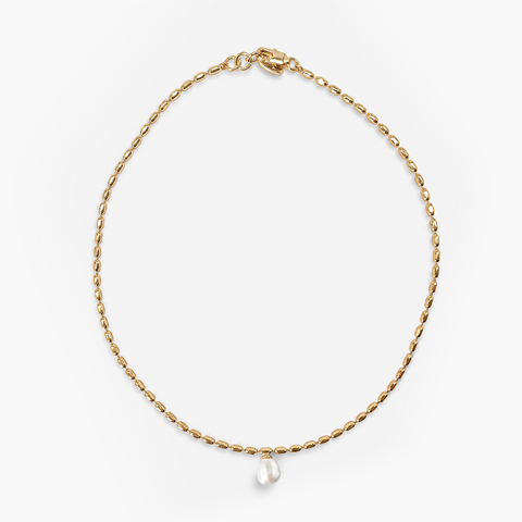 GOLDIE - GOLD BEADED NECKLACE WITH A SINGLE PEARL