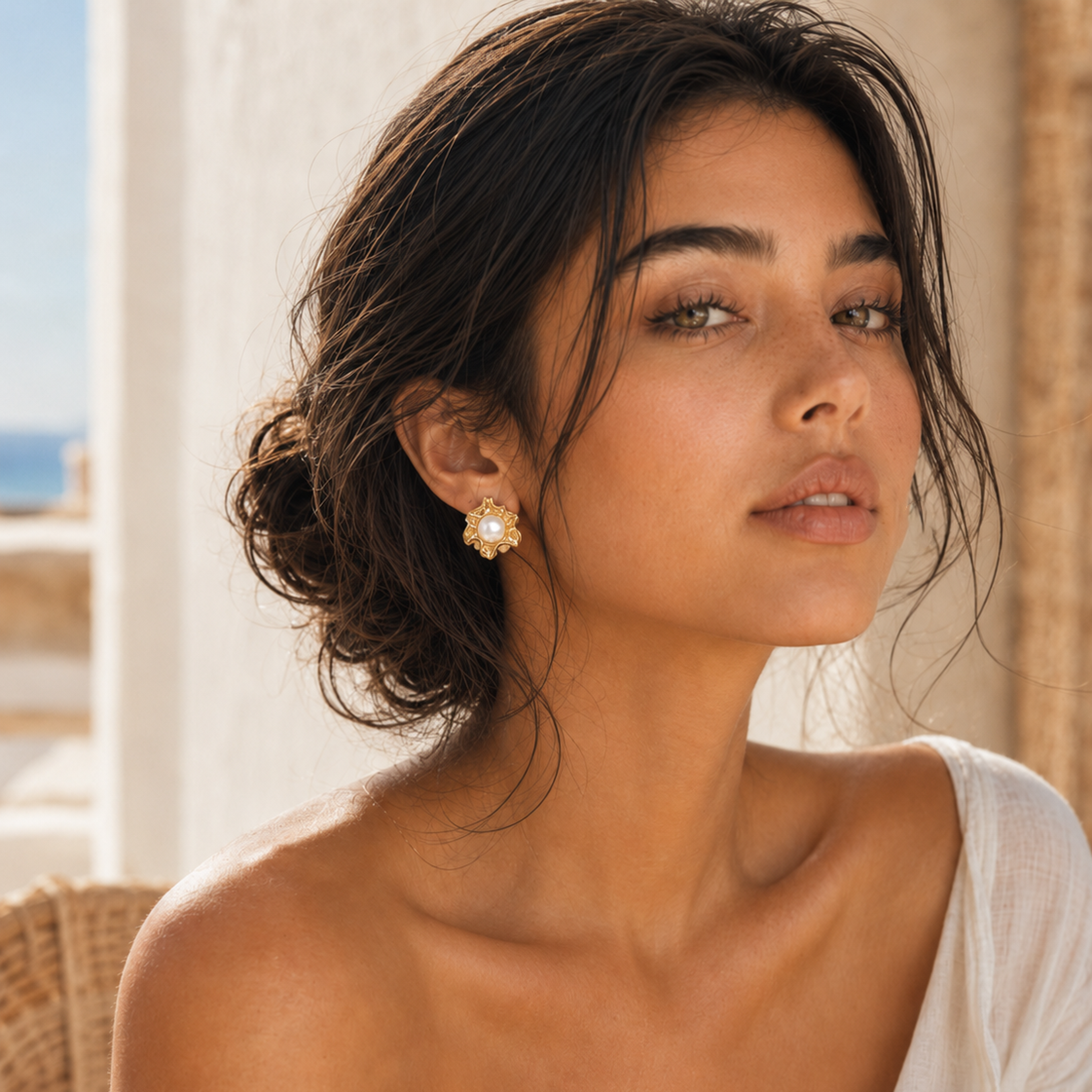 SOLANA - SUNBURST PEARL STUD EARRINGS