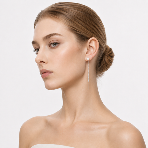 SILVER TIDE - PEARL THREADER EARRINGS