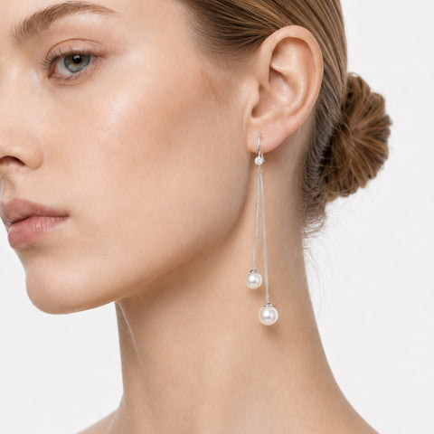 OCEANSIDE - DOUBLE PEARL CHAIN EARRINGS