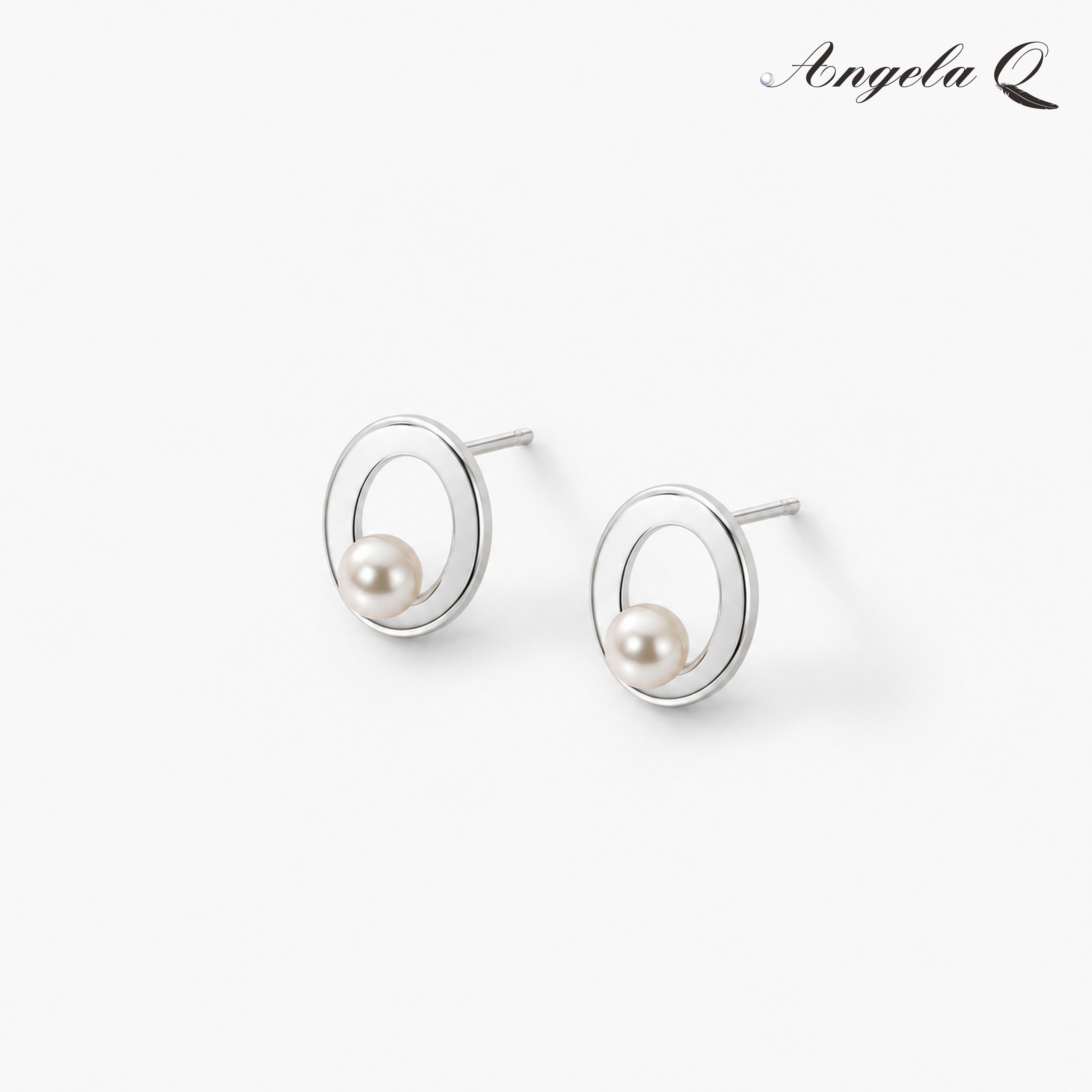 S925 Tidelined Orbit Shape Stud Earrings, Minimalist Design with Pearl Accent, Suitable for Casual Wear