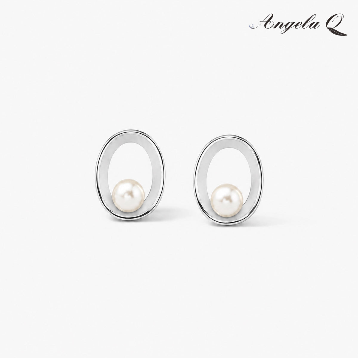 S925 Tidelined Orbit Shape Stud Earrings, Minimalist Design with Pearl Accent, Suitable for Casual Wear