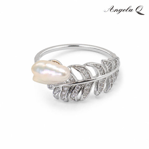 S925 Silver Palm Baroque Pearl Ring with Pearl Accent-300014F