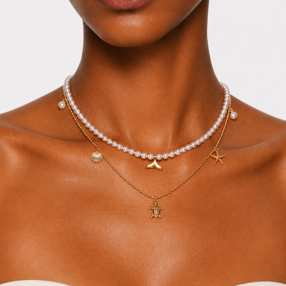 MALIBU CROSS - LAYERED PEARL NECKLACE