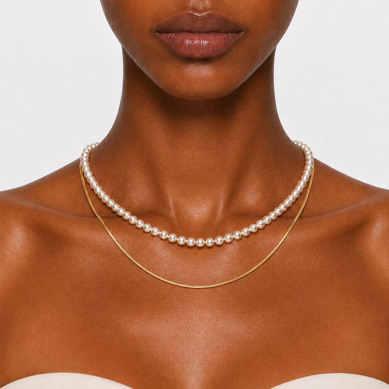 GOLDEN COAST - LAYERED PEARL CHAIN NECKLACE