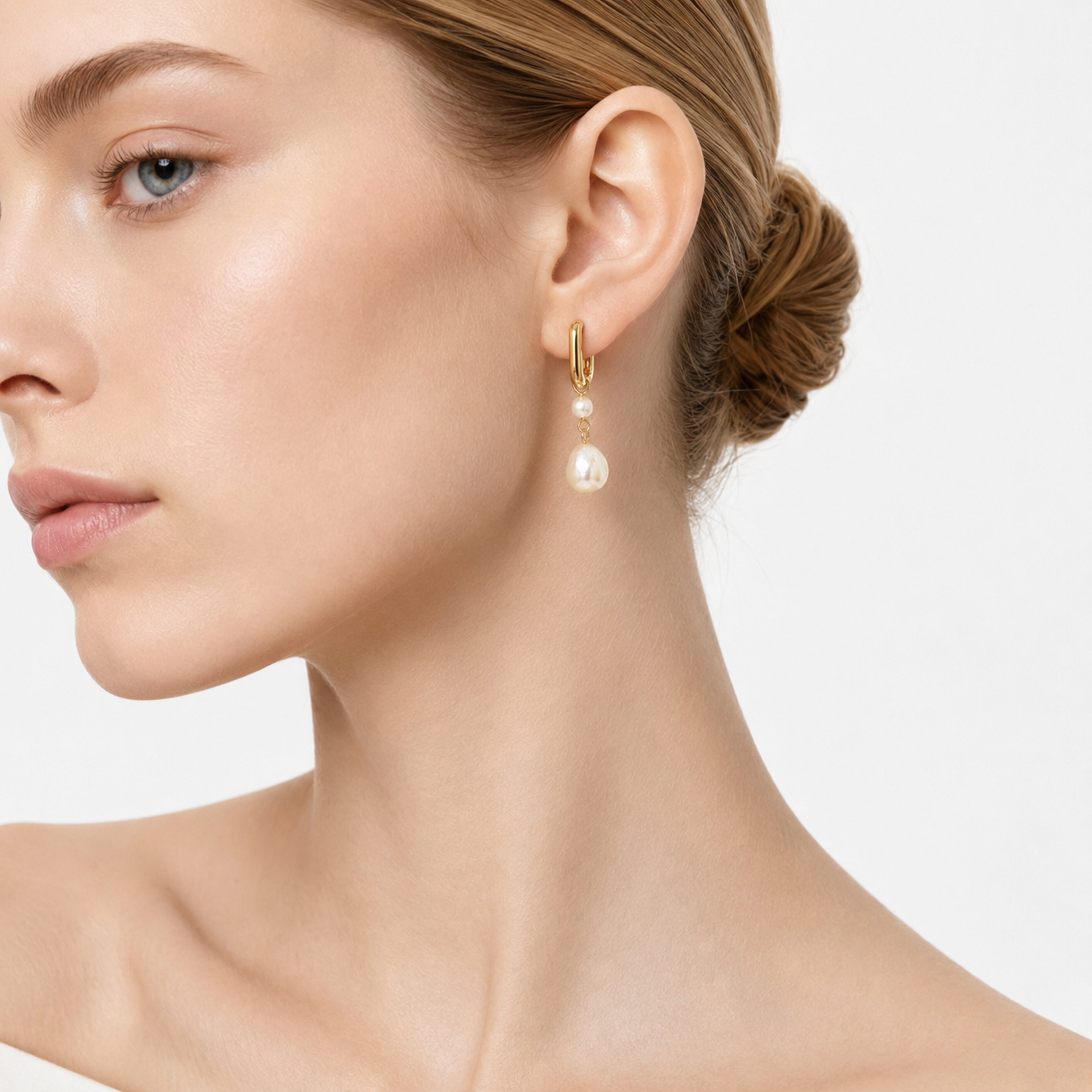 TIDE - DOUBLE PEARL DROP HUGGIE EARRINGS