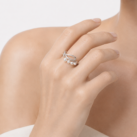 PACIFICA WAVE - CZ PEARL OPEN RING