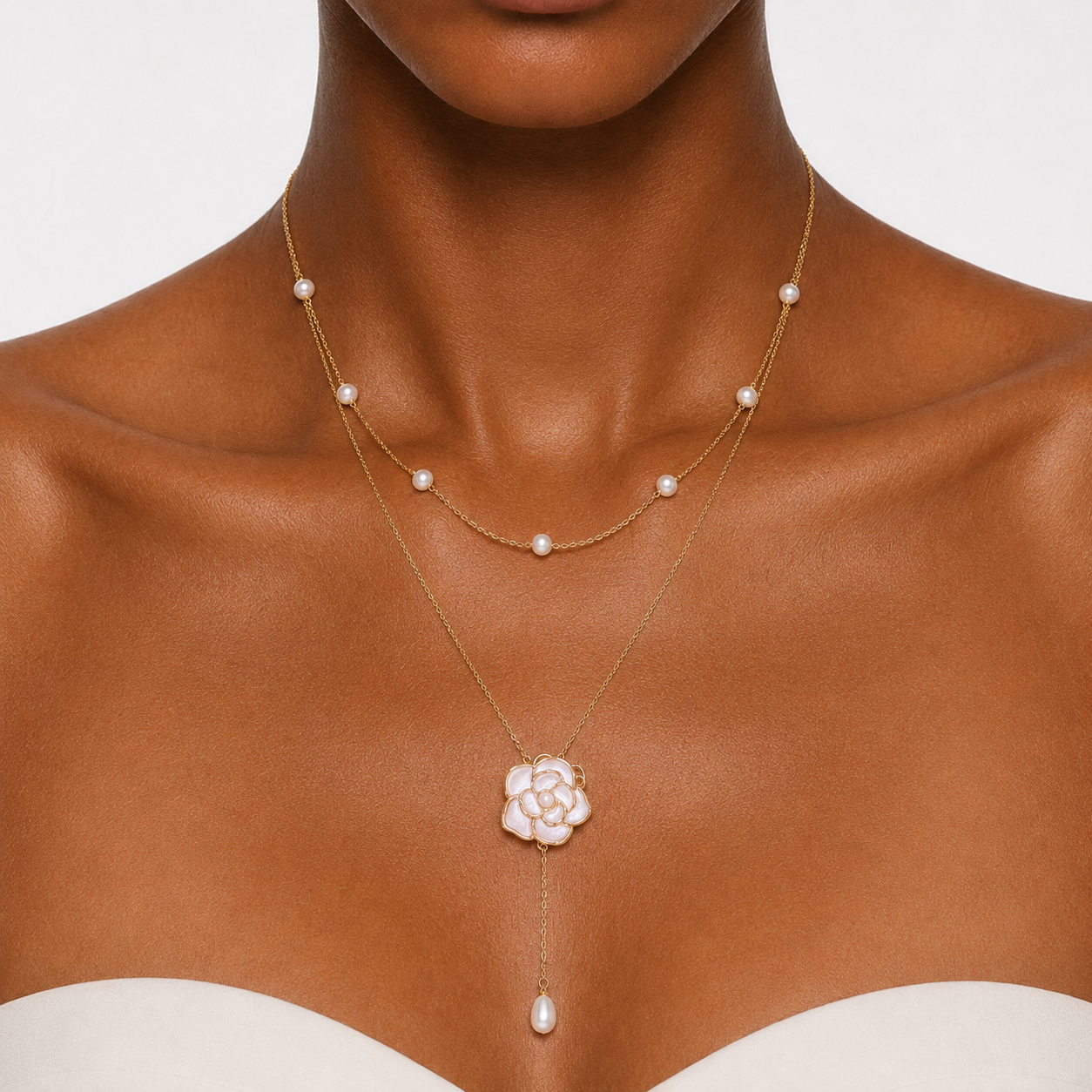 CAPRI - LAYERED PEARL DROP NECKLACE
