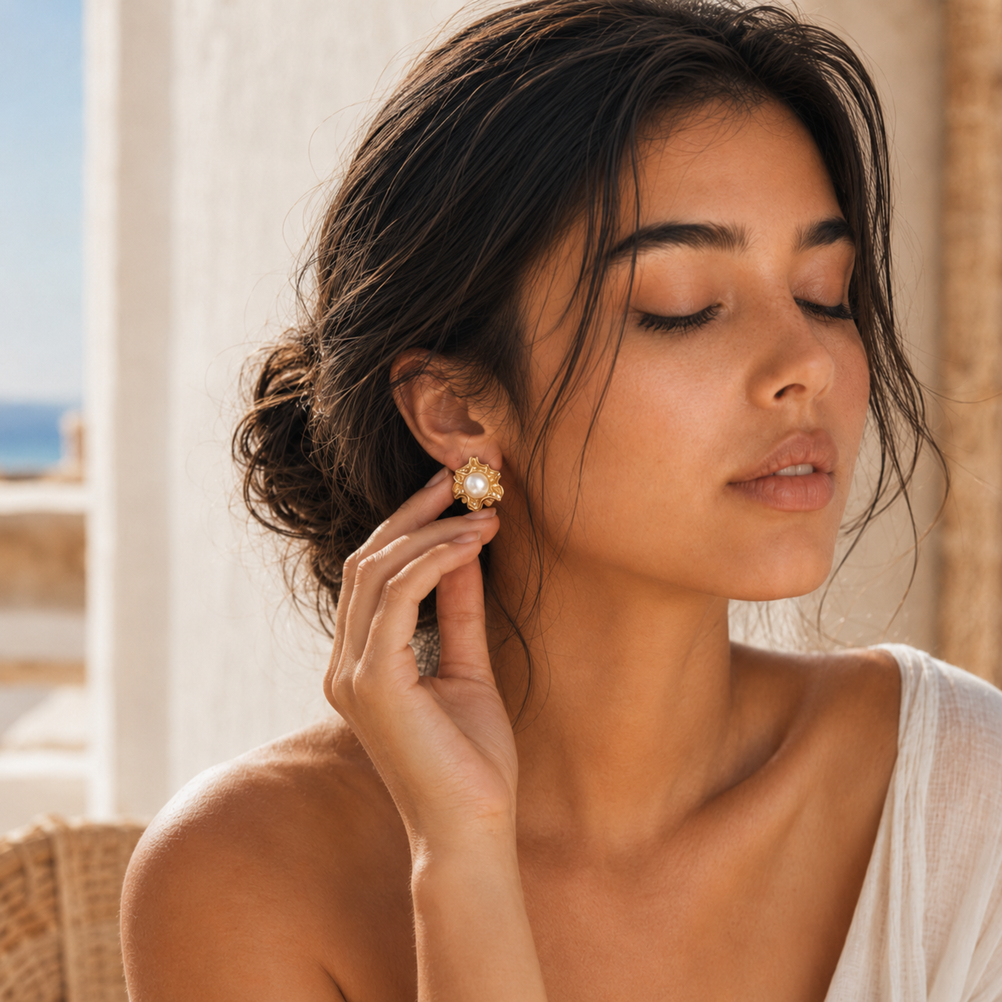 SOLANA - SUNBURST PEARL STUD EARRINGS