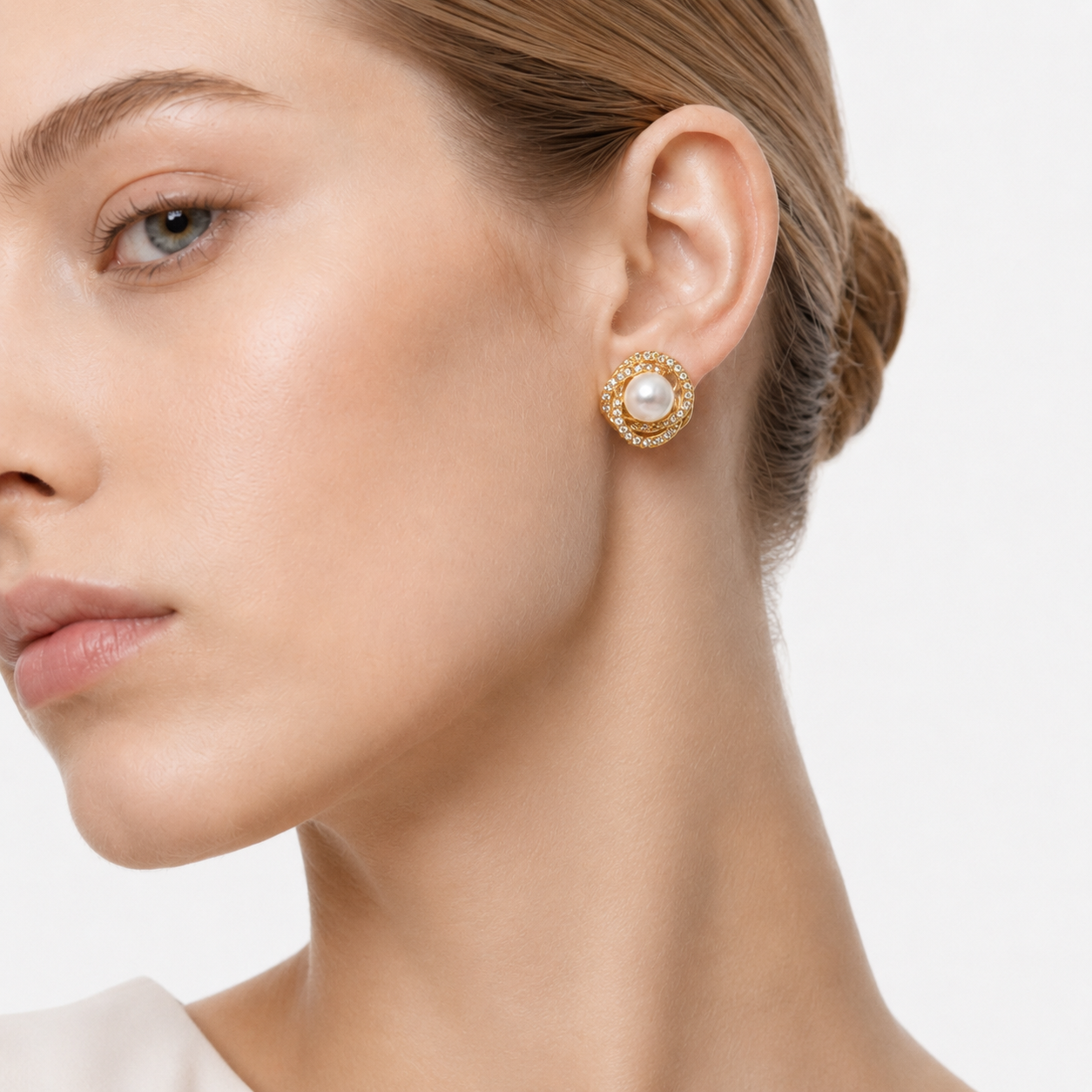 NEWPORT - CZ HALO PEARL STUD EARRINGS