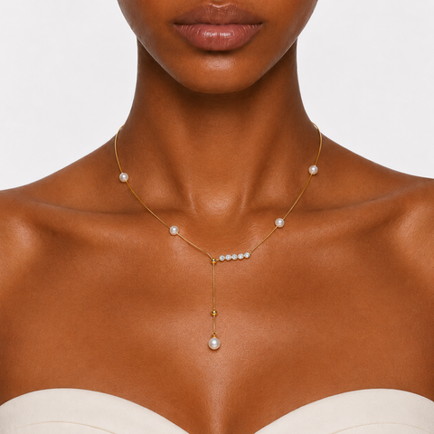 SOLANA - PEARL Y-DROP NECKLACE