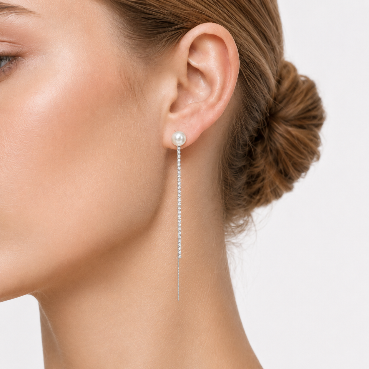 SILVER TIDE - PEARL THREADER EARRINGS