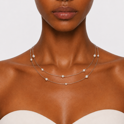 PACIFIC TIDE - LAYERED PEARL STATION NECKLACE