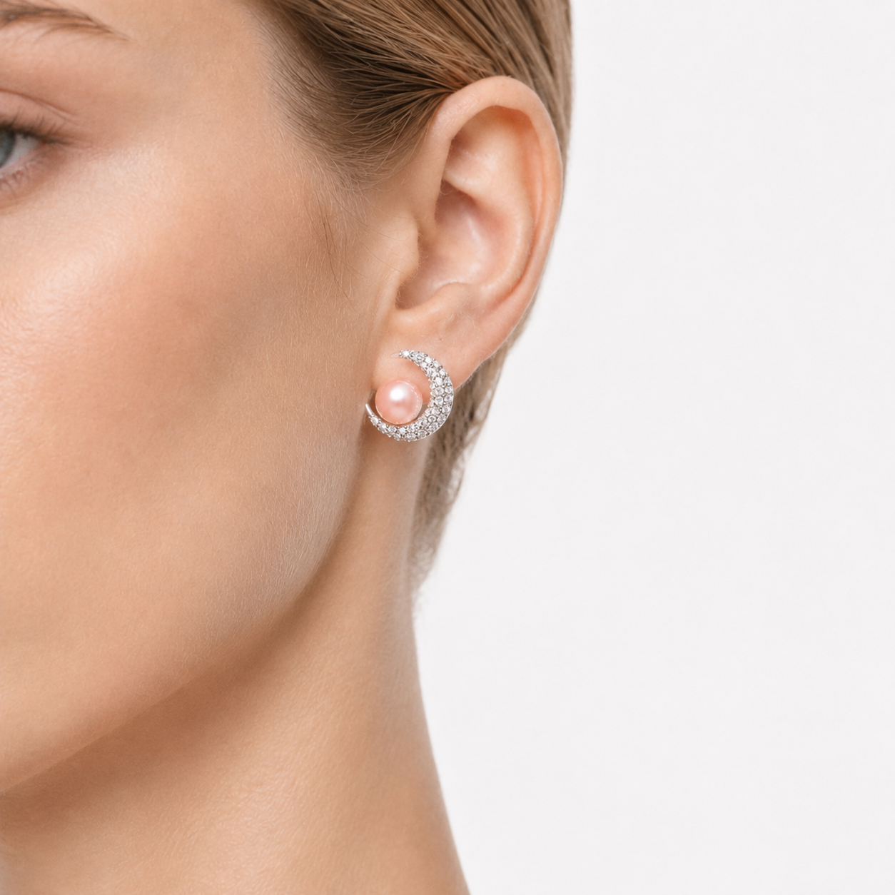 LAGUNA Moon Shape Artificial Gemstone Pearl Stud Earrings, Single Pair - 400028F