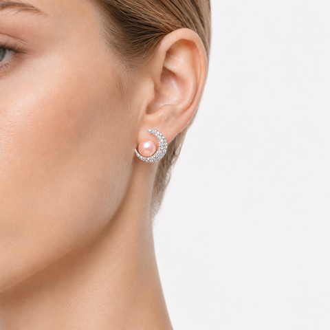 LAGUNA Moon Shape Artificial Gemstone Pearl Stud Earrings, Single Pair - 400028F