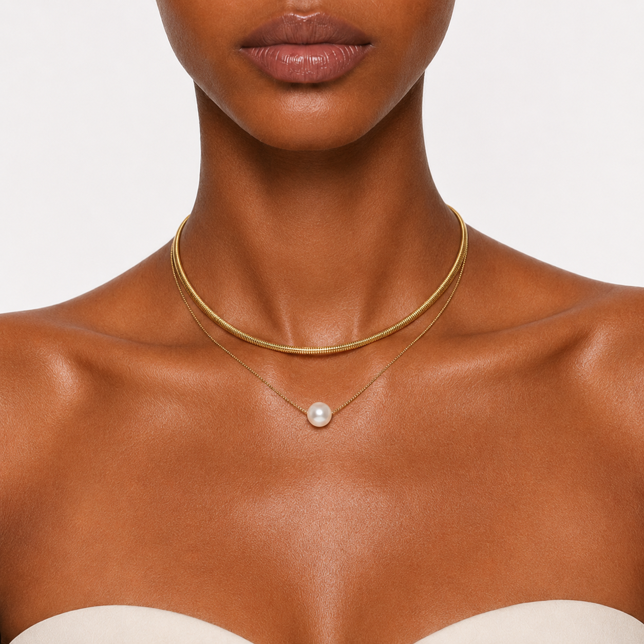 GOLDEN WAVE - LAYERED PEARL NECKLACE