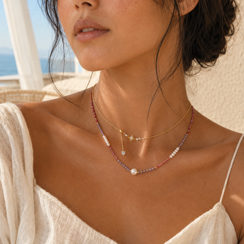 CATALINA - RED BEAD AND PEARL NECKLACE