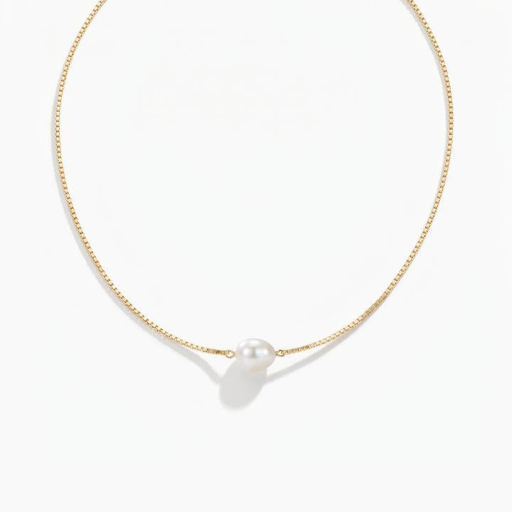 Women's Gold-Plated Box Chain Pearl Necklaces, Minimalist Jewelry with Natural Baroque Pearl Accent, Ideal for Layering, Everyday Wear
