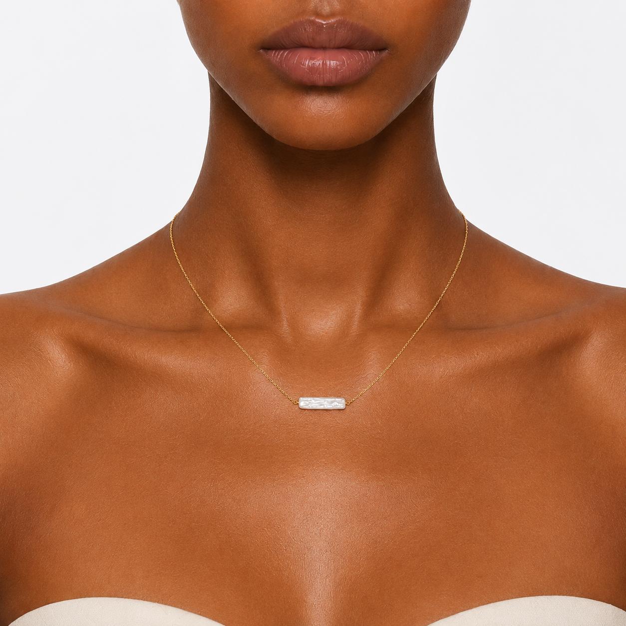 SILVER PALM 18K GOLD PEARL NECKLACE-100012L