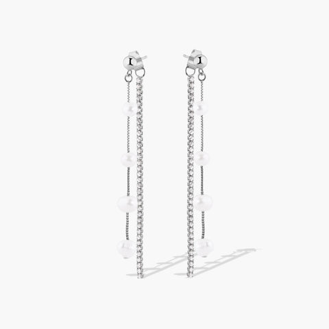 "IT GIRL" PEARL & DIAMOND DANGLE EARRINGS