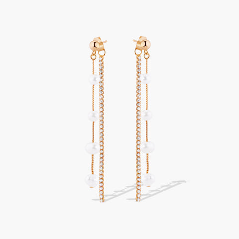 "IT GIRL" PEARL & DIAMOND DANGLE EARRINGS