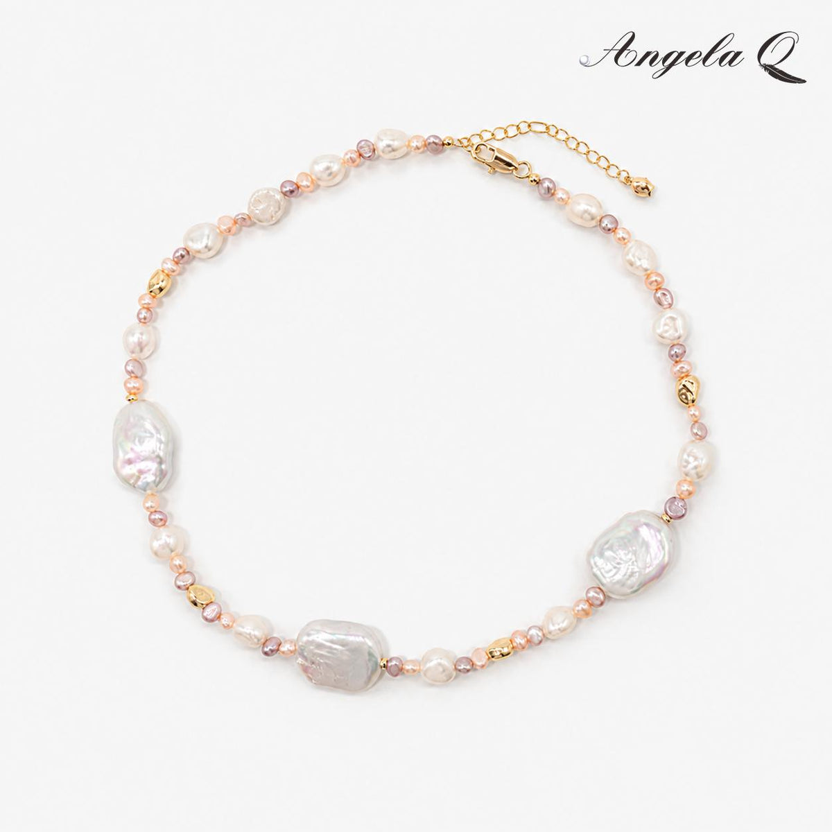 Blush Coast Baroque Pearl Necklace with Artificial Gems-100033L