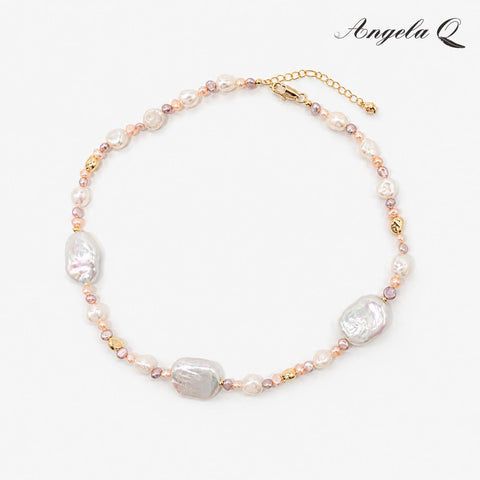 Blush Coast Baroque Pearl Necklace with Artificial Gems-100033L