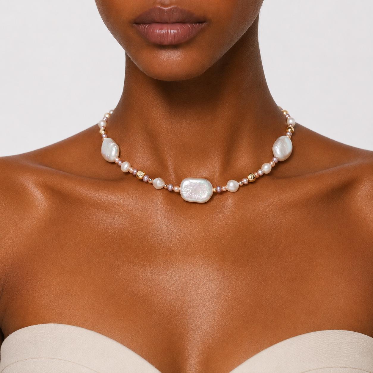 Blush Coast Baroque Pearl Necklace with Artificial Gems-100033L