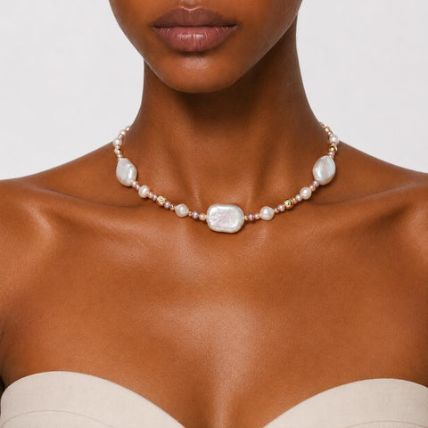 Blush Coast Baroque Pearl Necklace with Artificial Gems-100033L