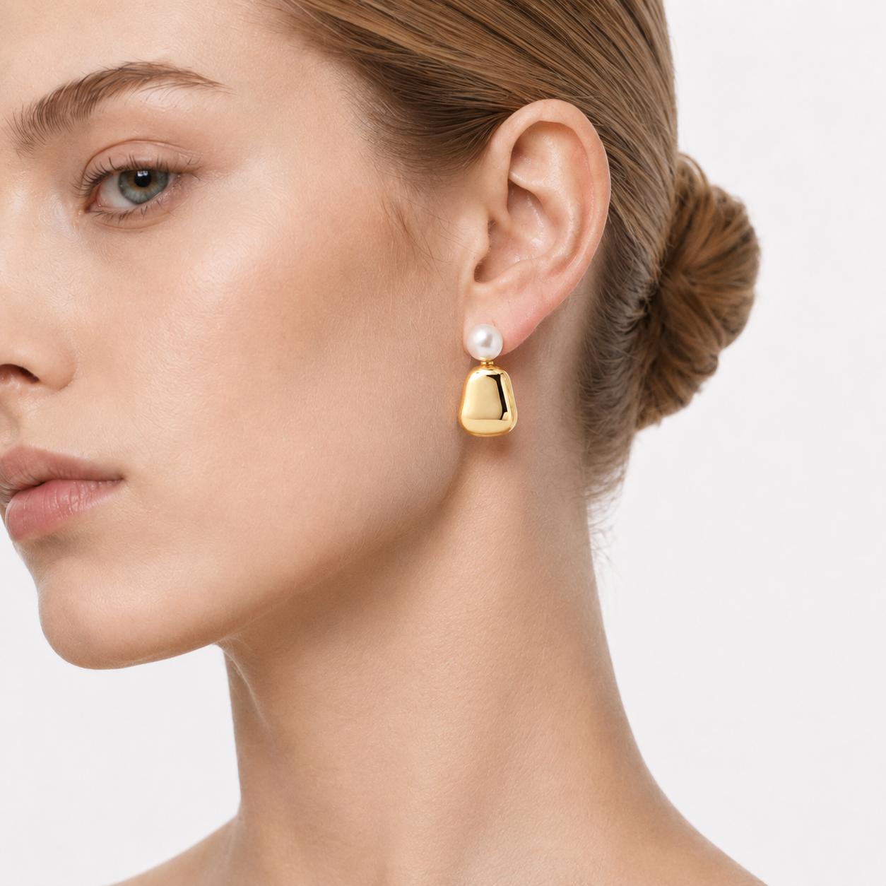 MARINA PEARL GOLD DROP STUD EARRINGS-400065N