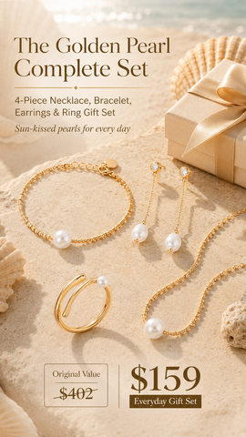 The Golden Pearl Complete Set – 4-Piece Necklace, Bracelet, Earrings & Ring Gift Set