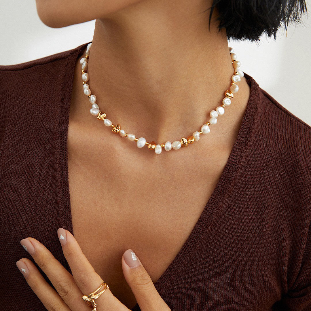 13" Pearl Necklace Gold