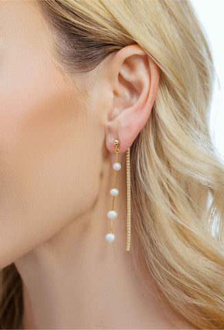 "IT GIRL" PEARL & DIAMOND DANGLE EARRINGS